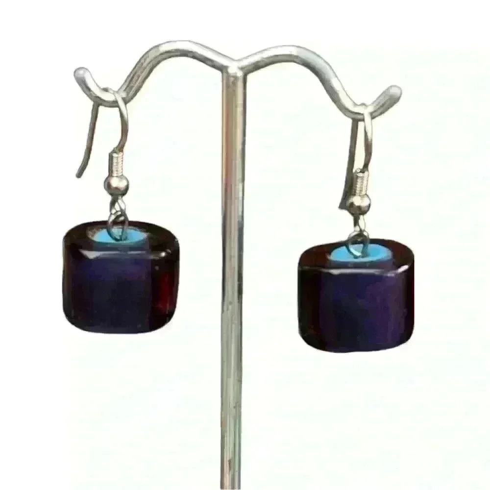 NWOT purple & blue Venetian glass dangle earrings - Picture 1 of 1